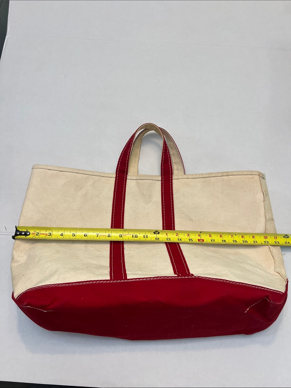 RARE 1970’s VINTAGE RETRO L.L.BEAN CREAM CANVAS TOTE WITH RED TRIM & BOTTOM - Picture 13 of 16